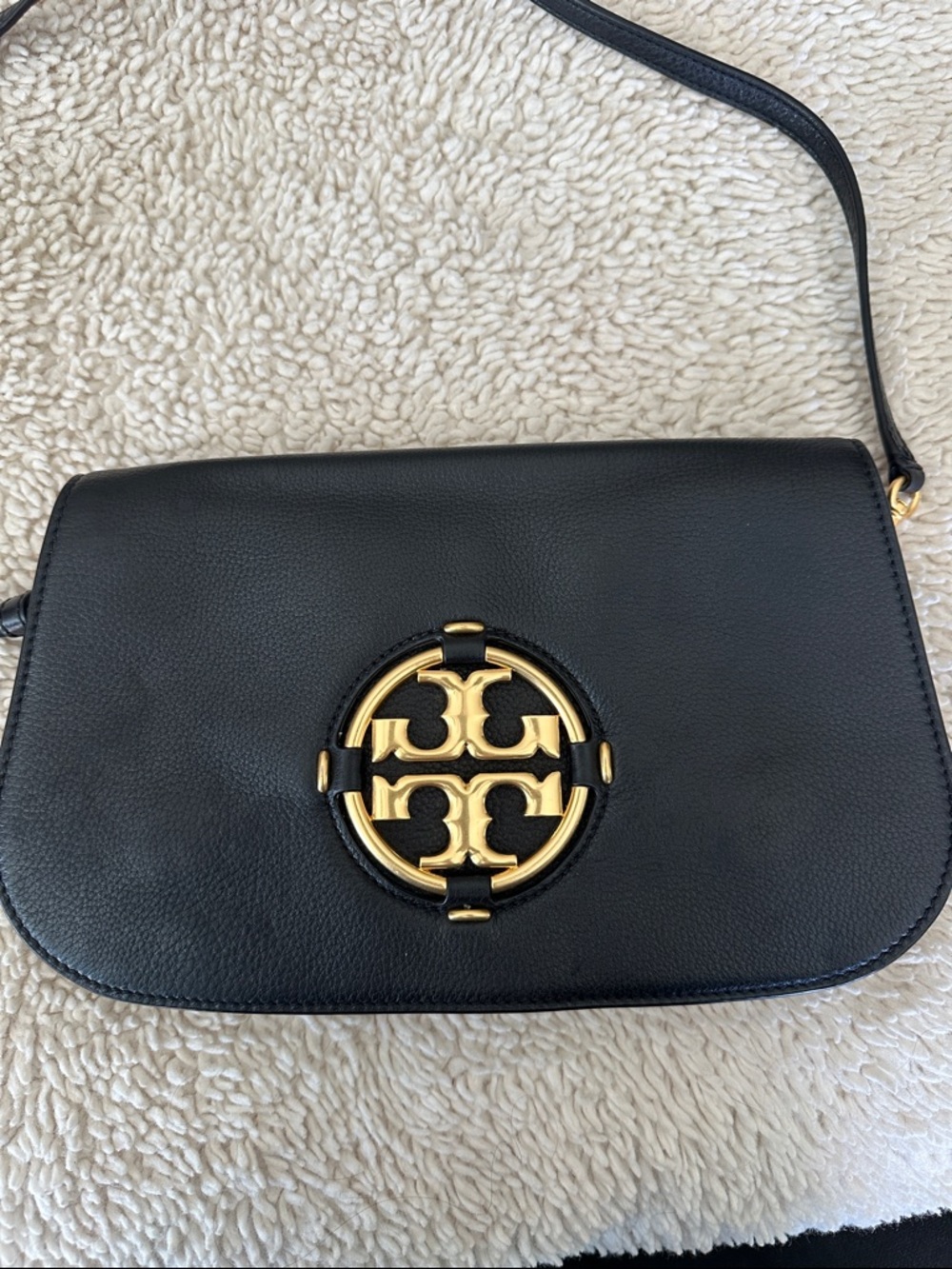 Tory Burch Black Leather Crossbody with Gold Logo Medallion